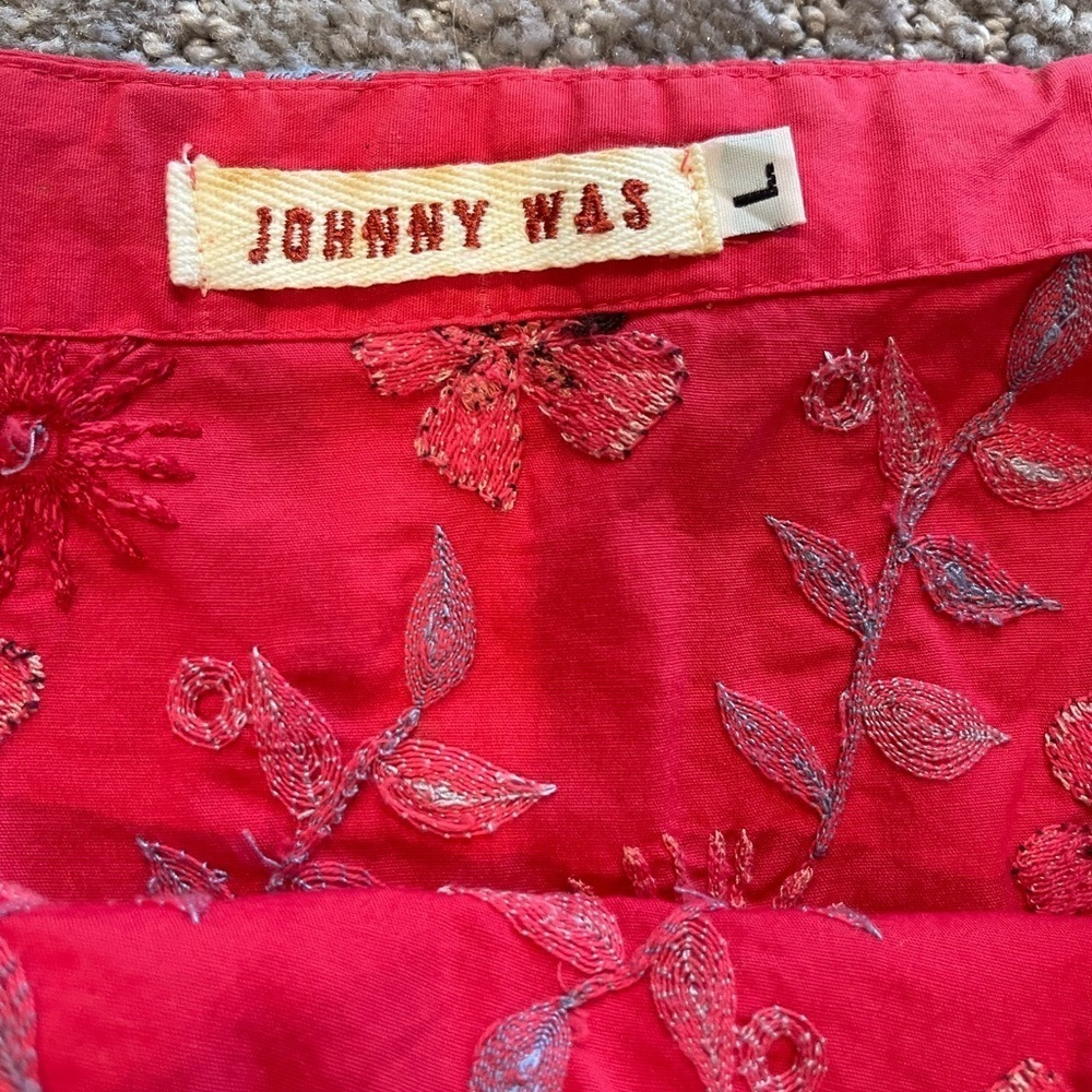 JOHNNY WAS Dark Pink Floral Embroidered Skirt,
Side Zip, Below Knee Length, L - Picture 5 of 13